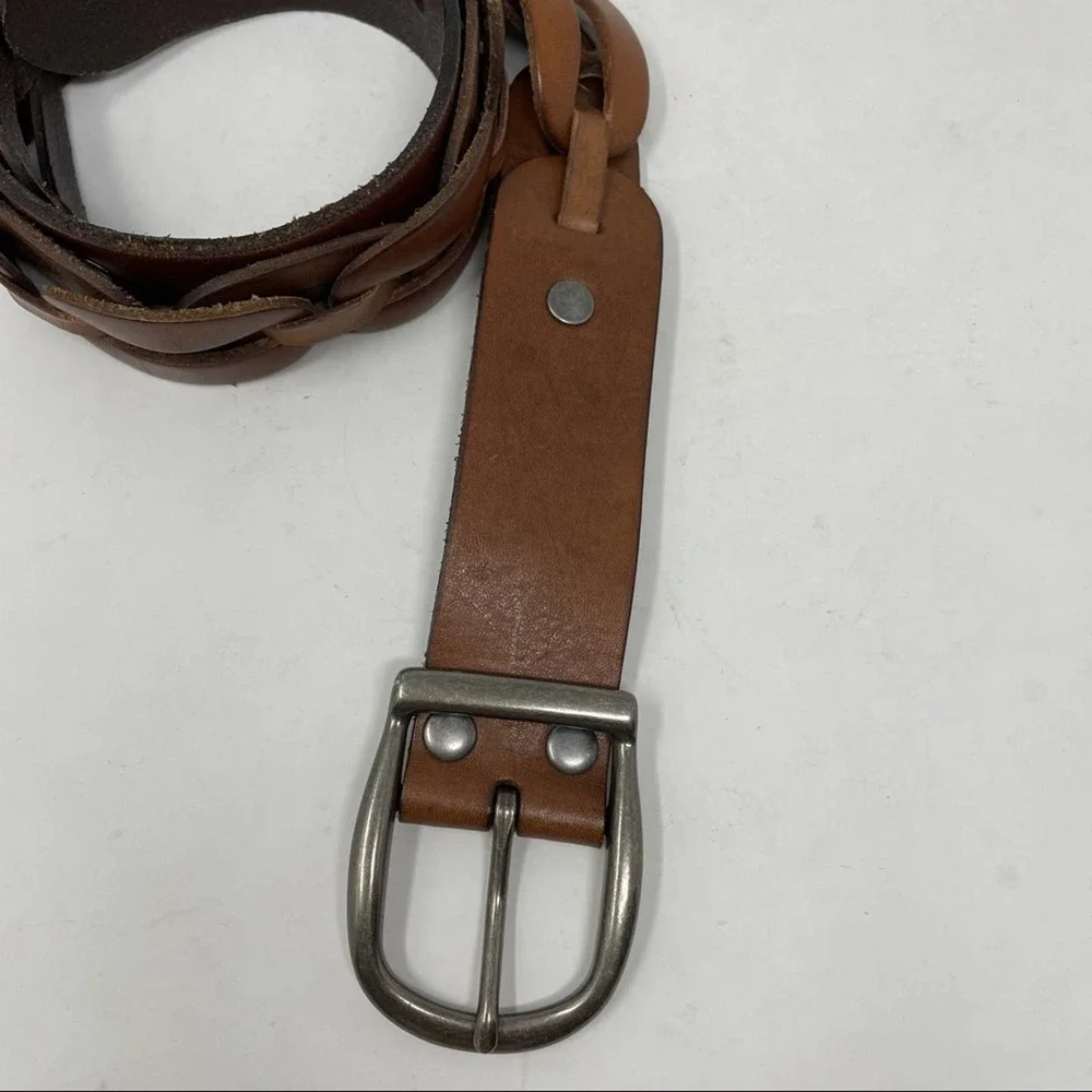 BANANA REPUBLIC Brown Leather Woven Braided Belt Size XS